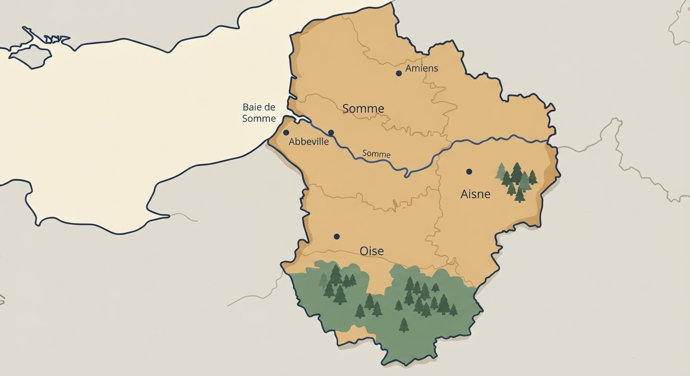 Illustrated map showing the origin of the Picardy Spaniel