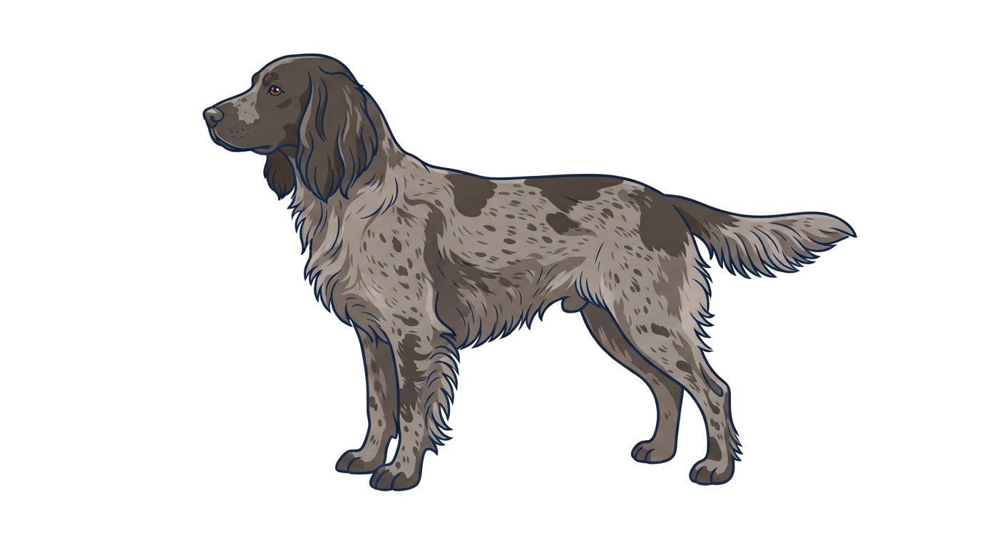 Side profile illustration of a Picardy Spaniel showing the points of the breed standard