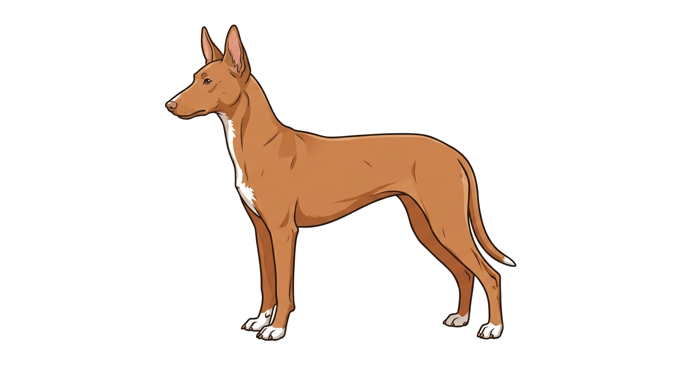 Side profile illustration of a Podenco Canario showing the points of the breed standard