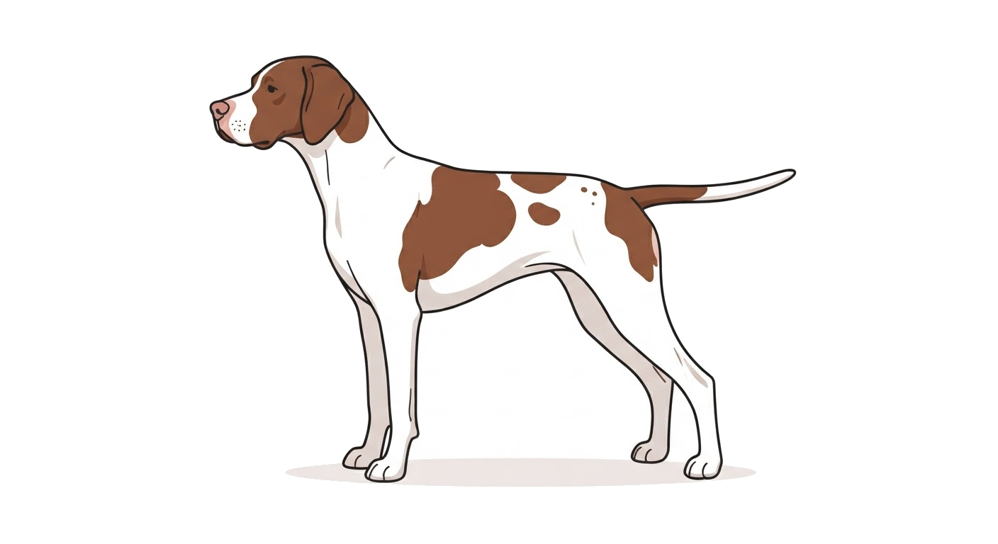 Side profile illustration of a Pointer showing the points of the breed standard