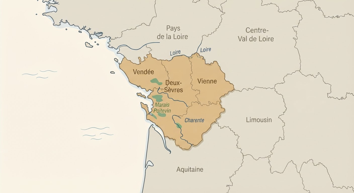 Illustrated map showing the origin of the Poitevin