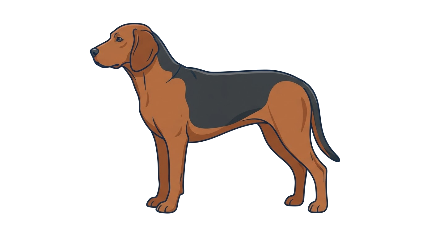 Side profile illustration of a Polish Hound showing the points of the breed standard