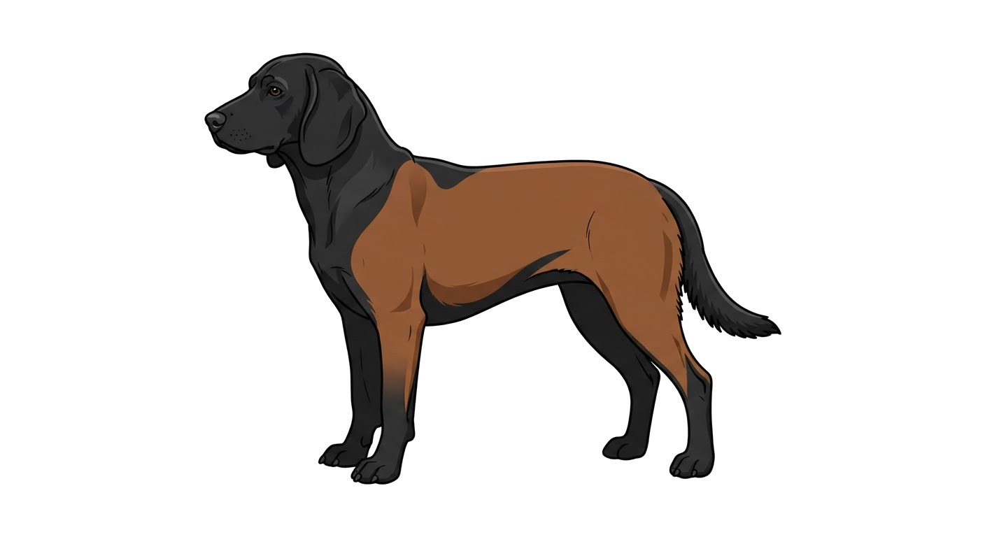 Side profile illustration of a Polish Hunting Dog showing the points of the breed standard