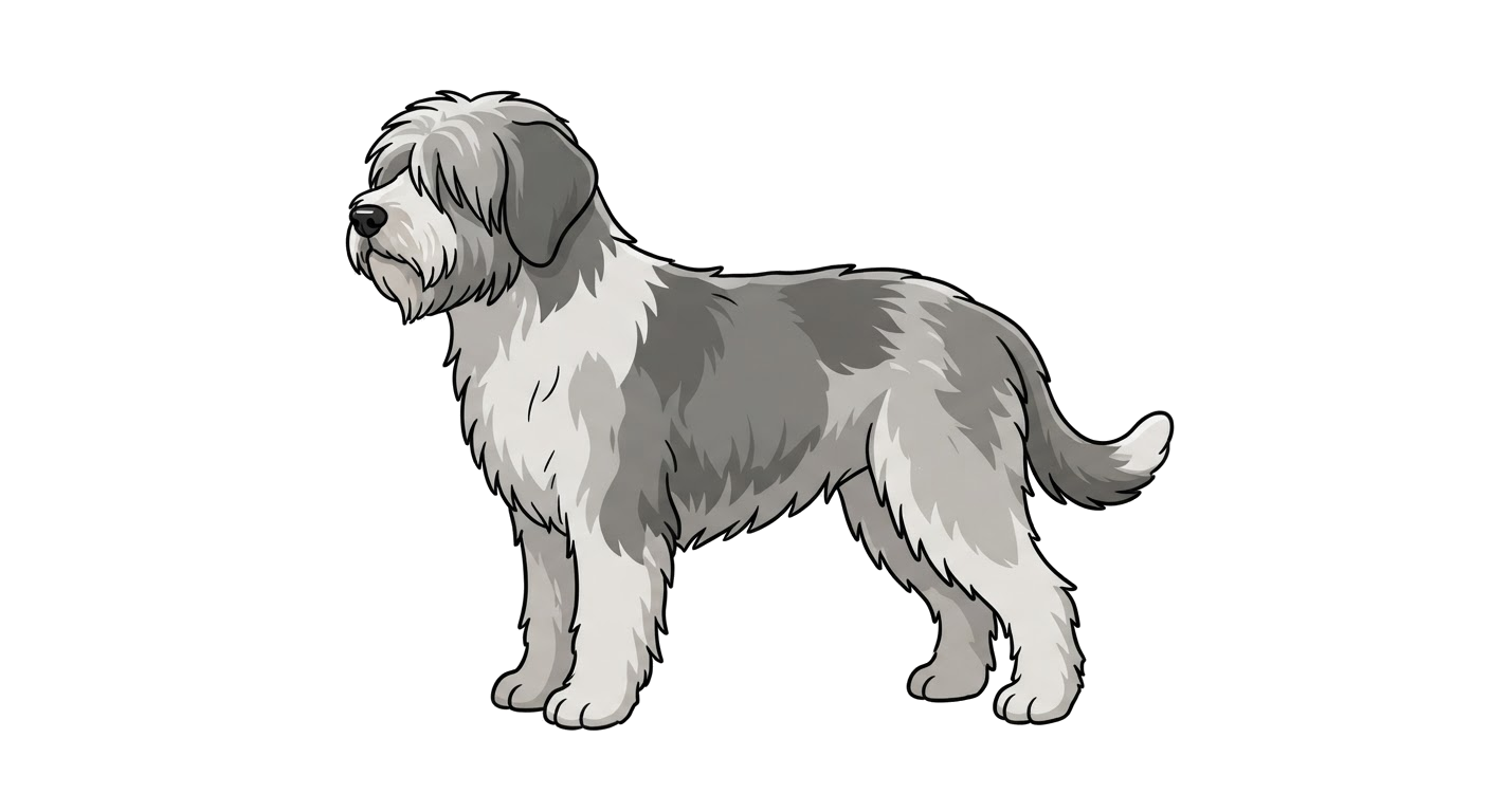 Side profile illustration of a Polish Lowland Sheepdog showing the points of the breed standard