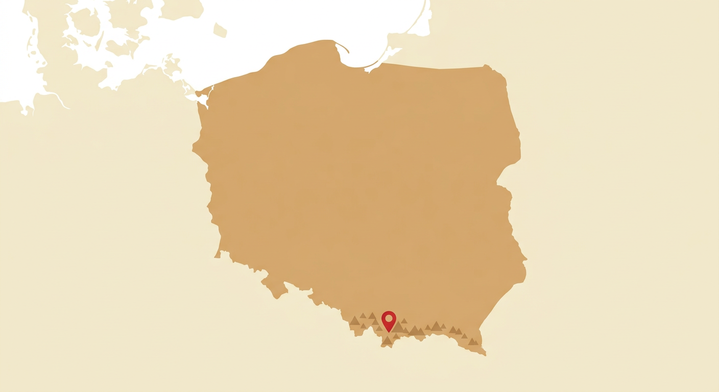 Illustrated map showing the origin of the Polish Tatra Shepherd Dog