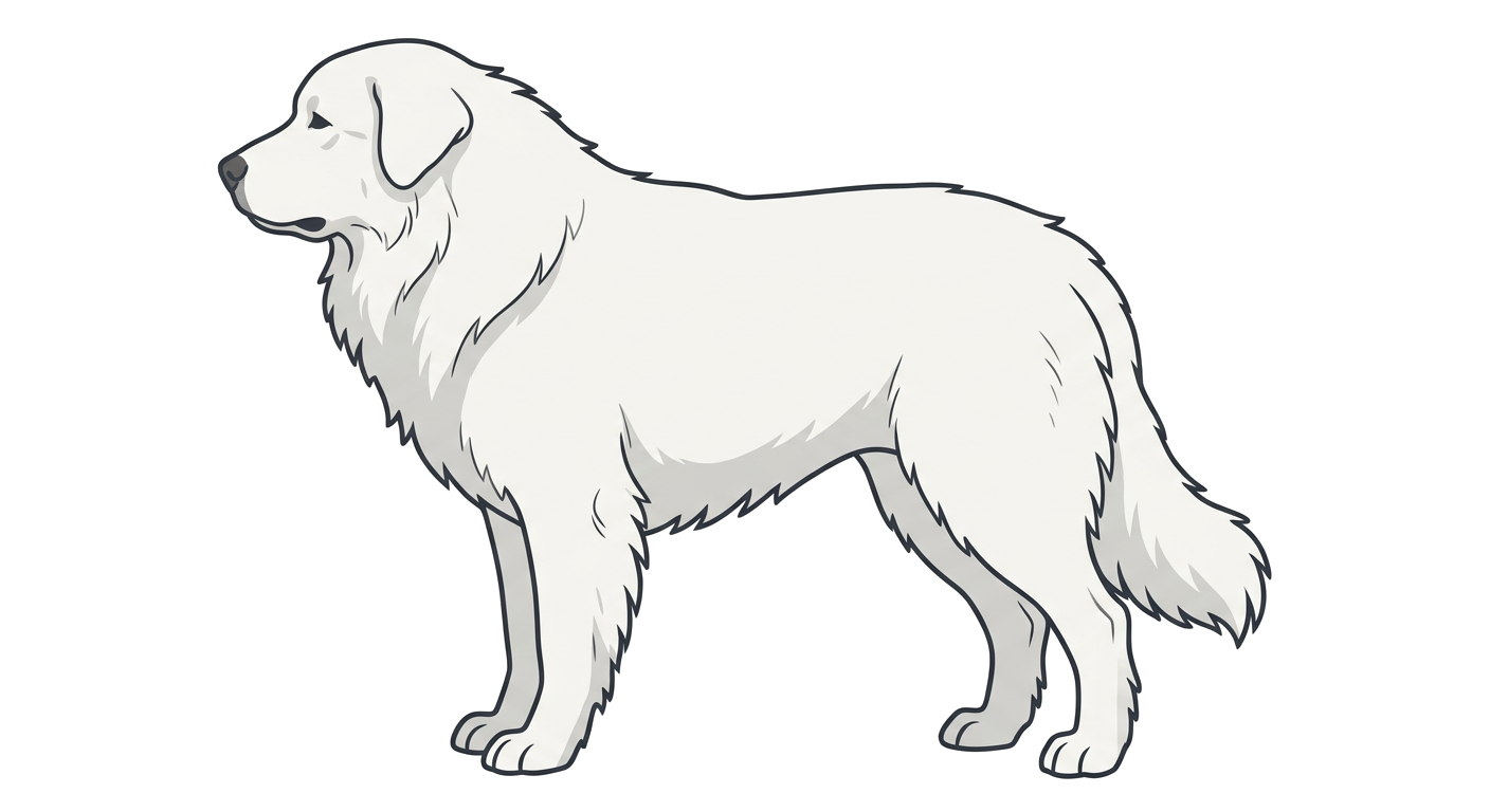 Side profile illustration of a Polish Tatra Shepherd Dog showing the points of the breed standard