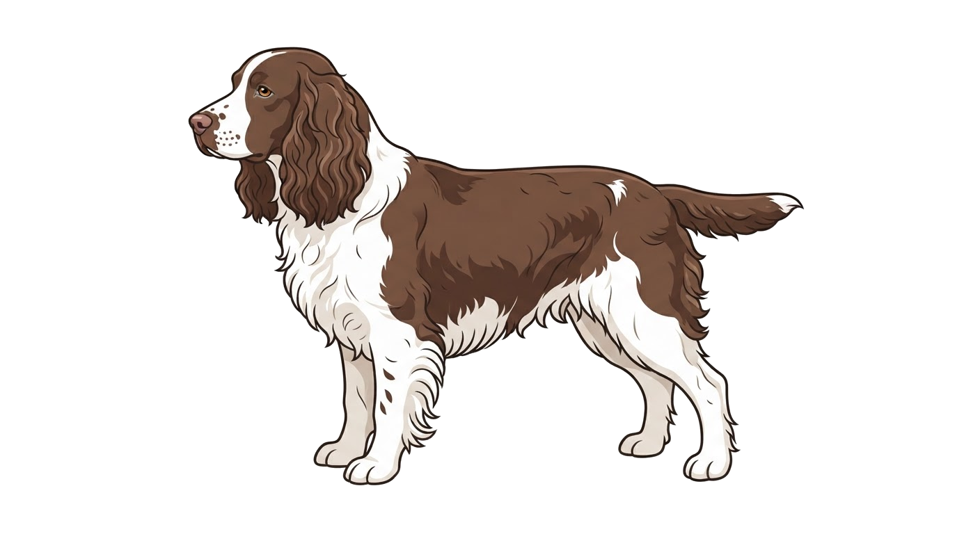 Side profile illustration of a Pont-Audemer Spaniel showing the points of the breed standard