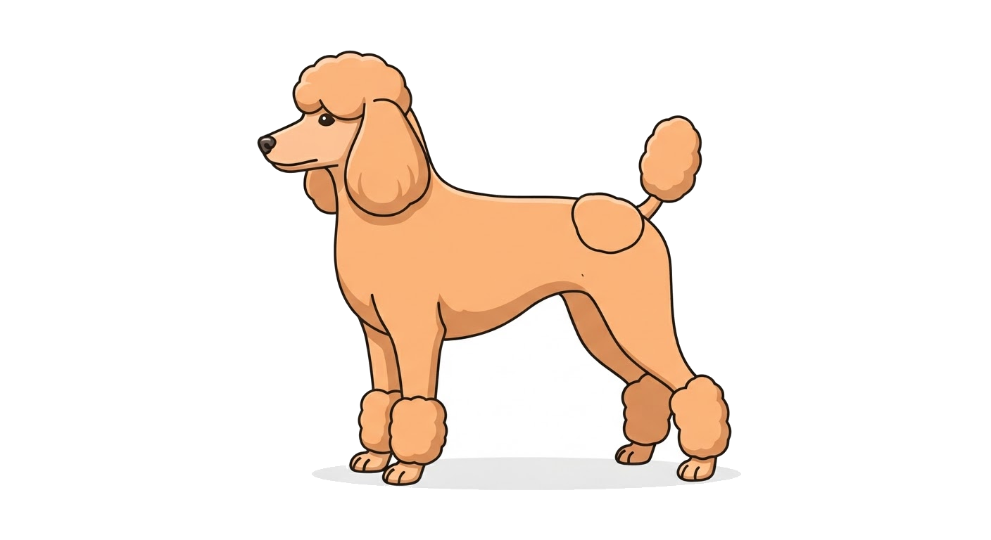 Side profile illustration of a Poodle (Miniature) showing the points of the breed standard