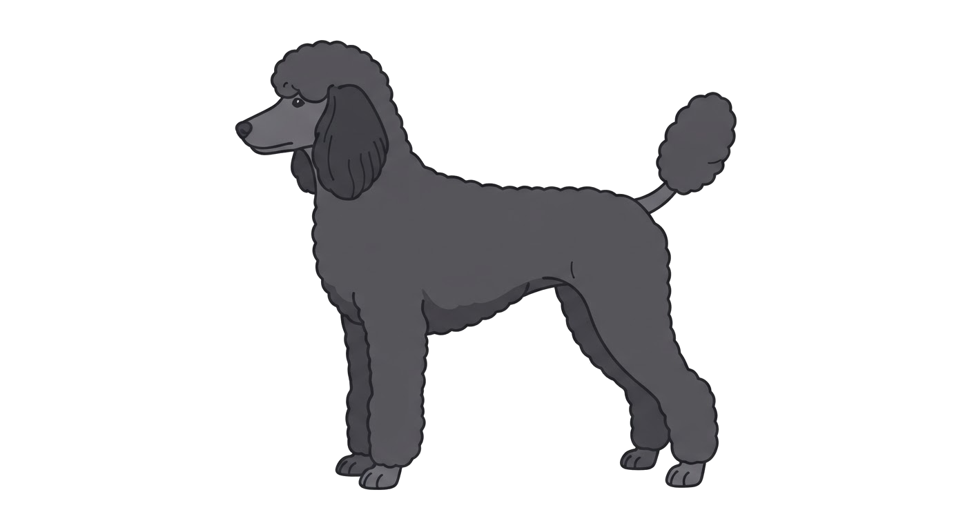 Side profile illustration of a Poodle (Standard) showing the points of the breed standard
