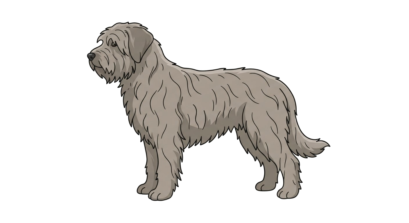 Side profile illustration of a Portuguese Sheepdog showing the points of the breed standard