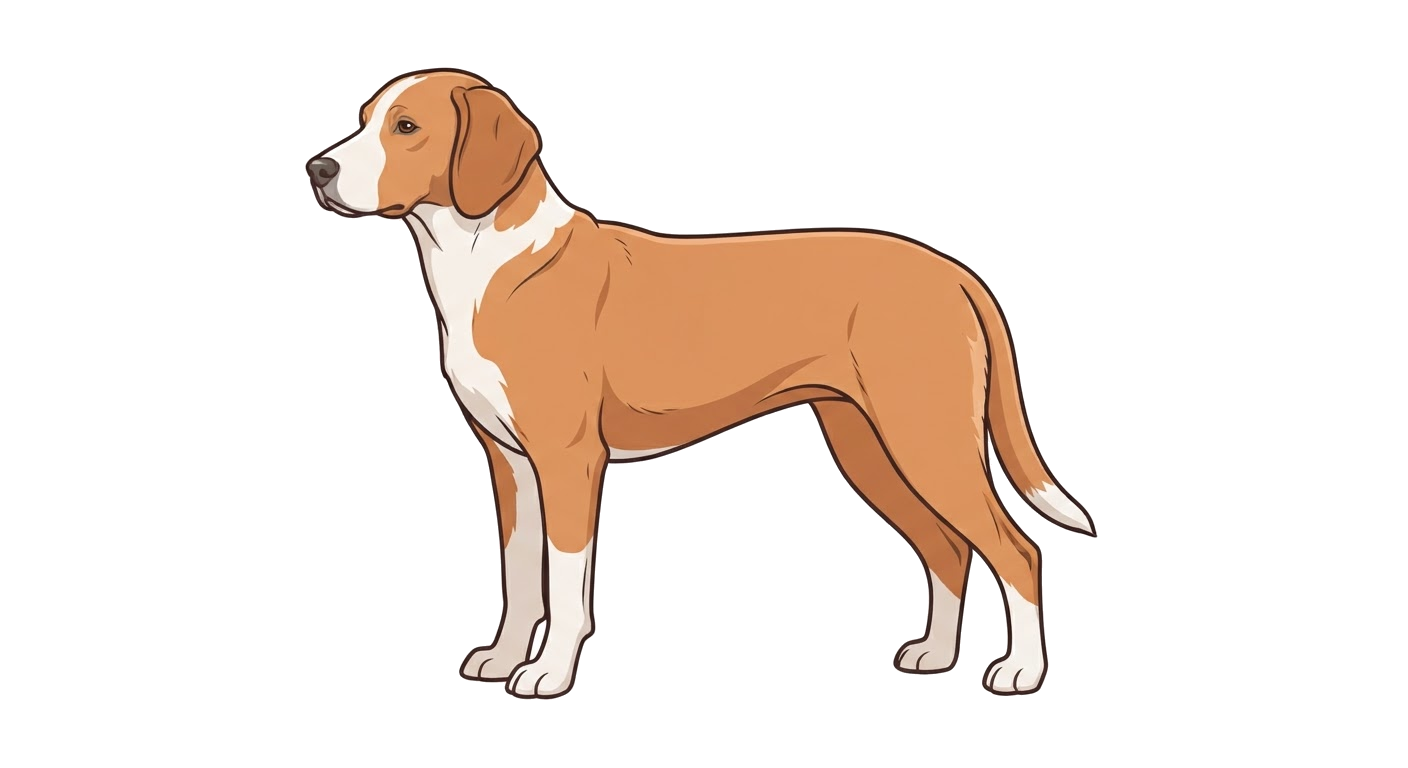 Side profile illustration of a Posavac Hound showing the points of the breed standard