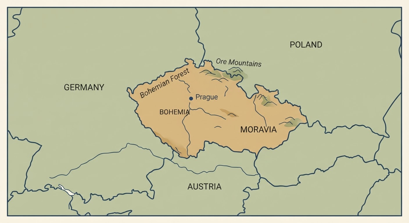 Illustrated map showing the origin of the Prague Ratter