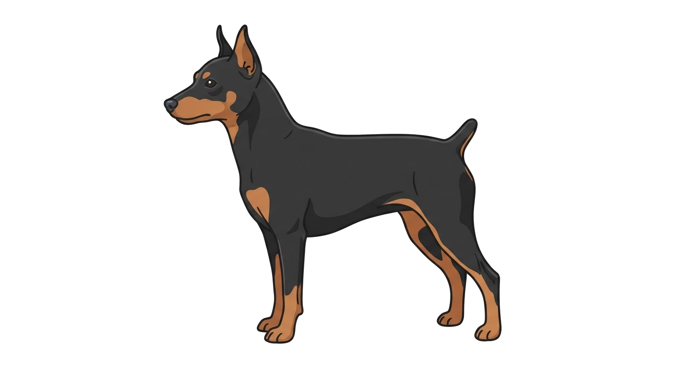 Side profile illustration of a Prague Ratter showing the points of the breed standard