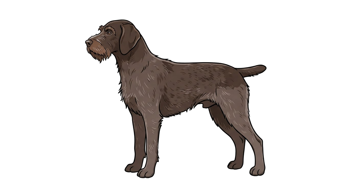 Side profile illustration of a Pudelpointer showing the points of the breed standard