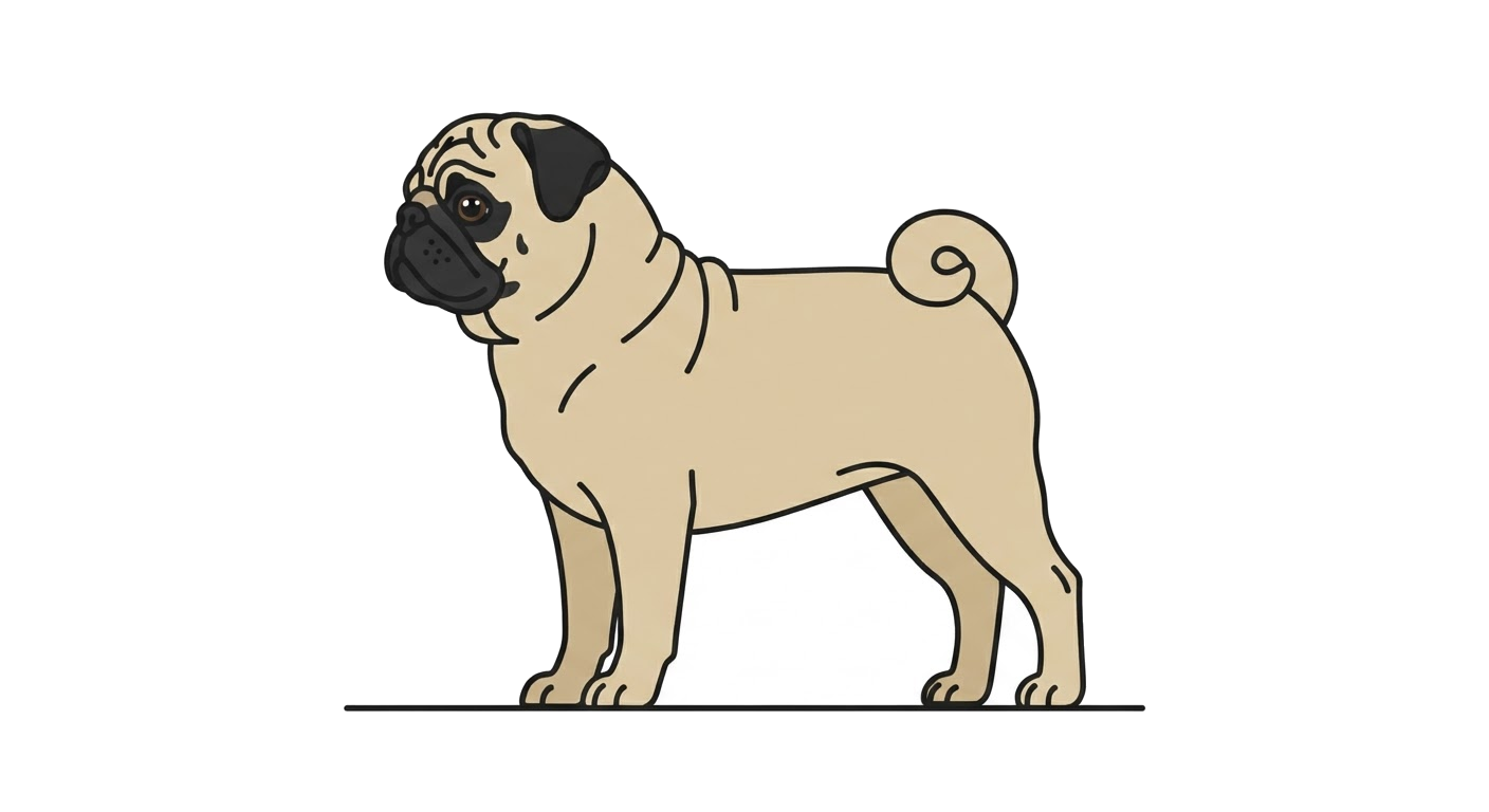 Side profile illustration of a Pug showing the points of the breed standard