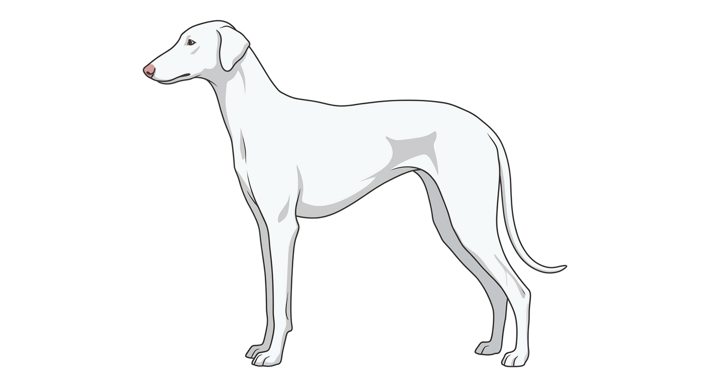 Side profile illustration of a Rajapalayam showing the points of the breed standard