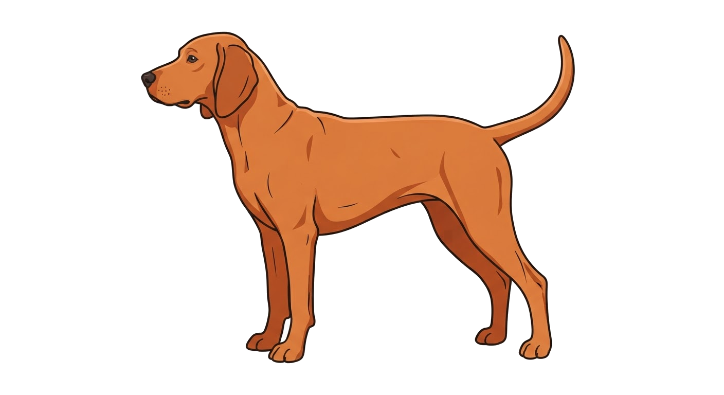 Side profile illustration of a Redbone Coonhound showing the points of the breed standard