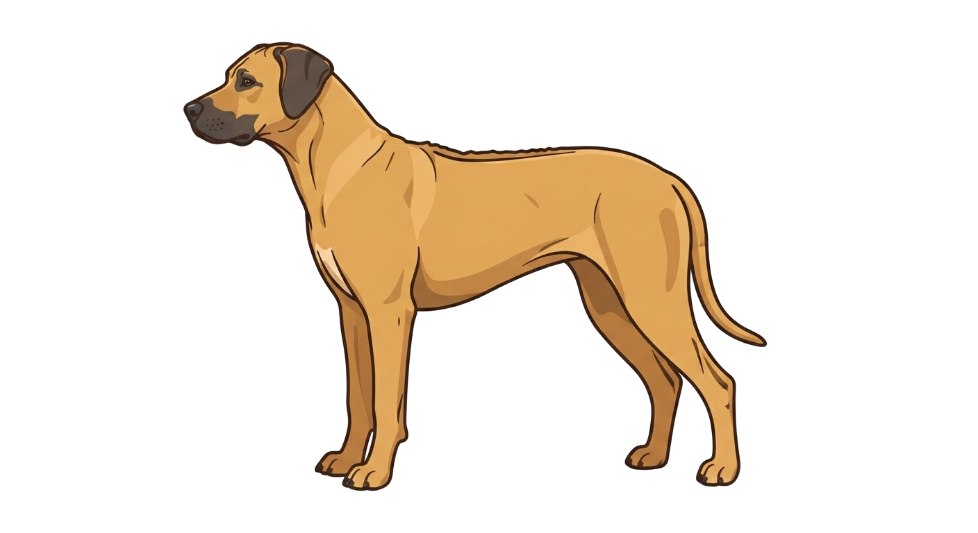 Side profile illustration of a Rhodesian Ridgeback showing the points of the breed standard