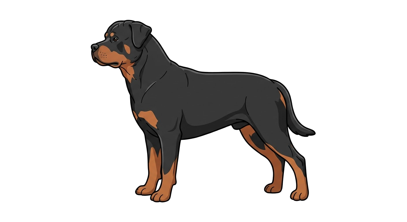 Side profile illustration of a Rottweiler showing the points of the breed standard