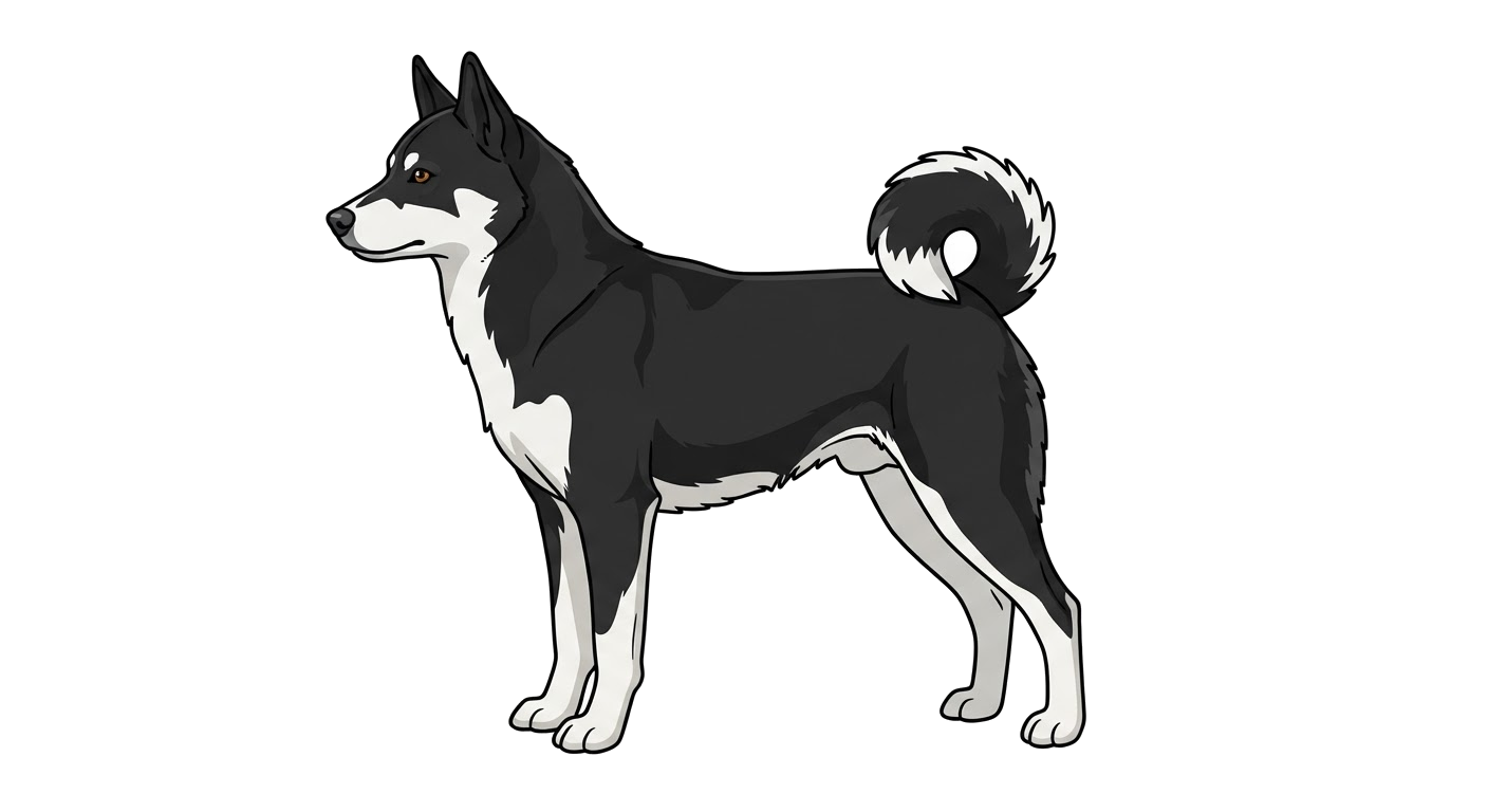 Side profile illustration of a Russo-European Laika showing the points of the breed standard