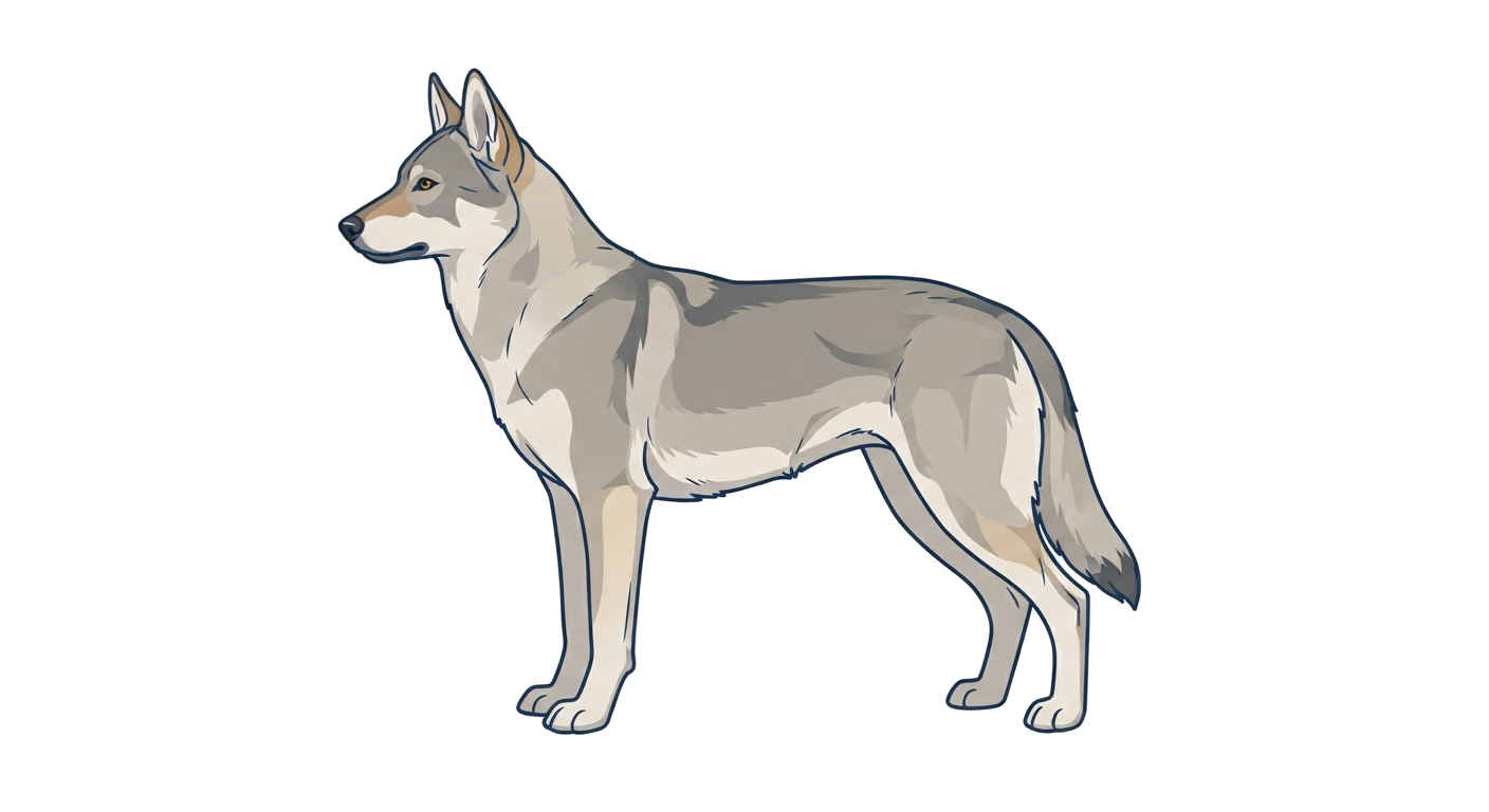 Side profile illustration of a Saarloos Wolfdog showing the points of the breed standard