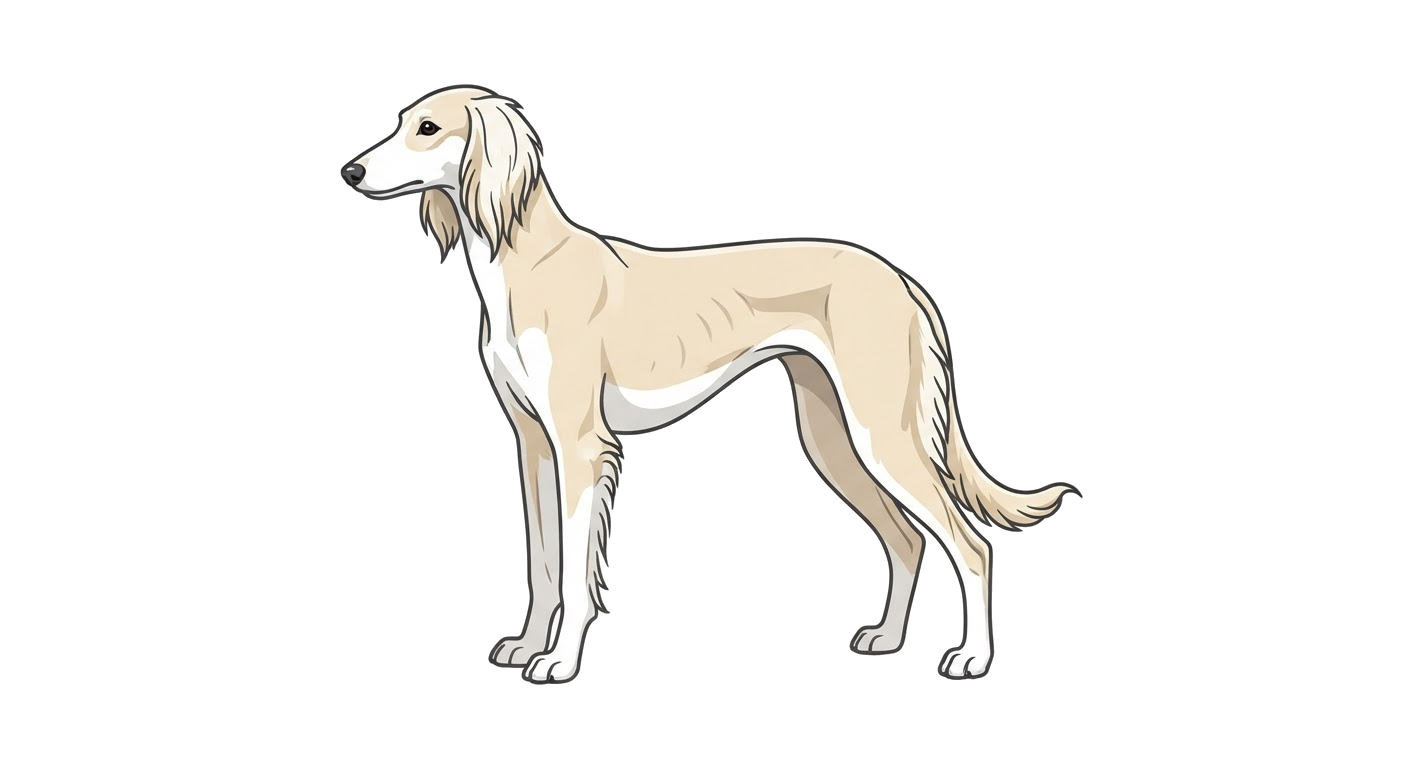 Side profile illustration of a Saluki showing the points of the breed standard