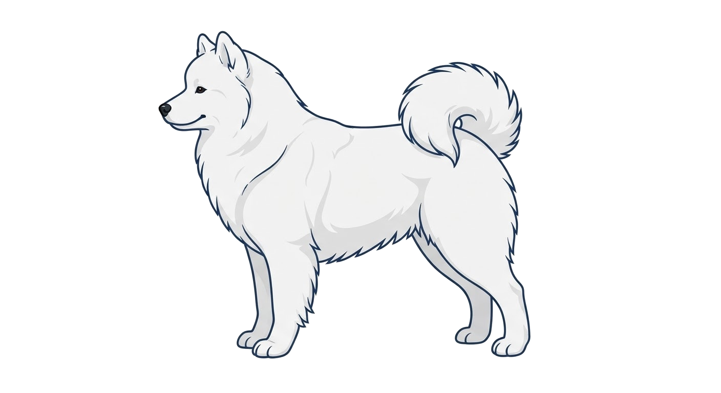 Side profile illustration of a Samoyed showing the points of the breed standard