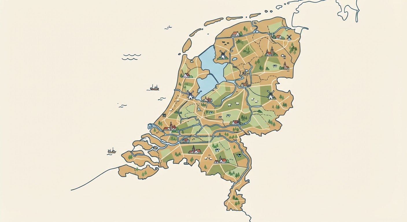 Illustrated map showing the origin of the Schapendoes