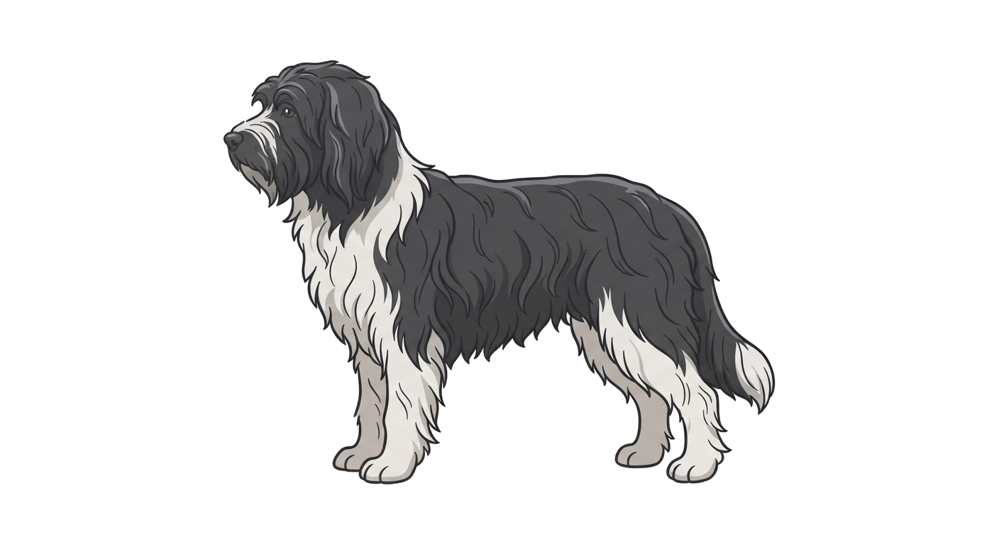 Side profile illustration of a Schapendoes showing the points of the breed standard