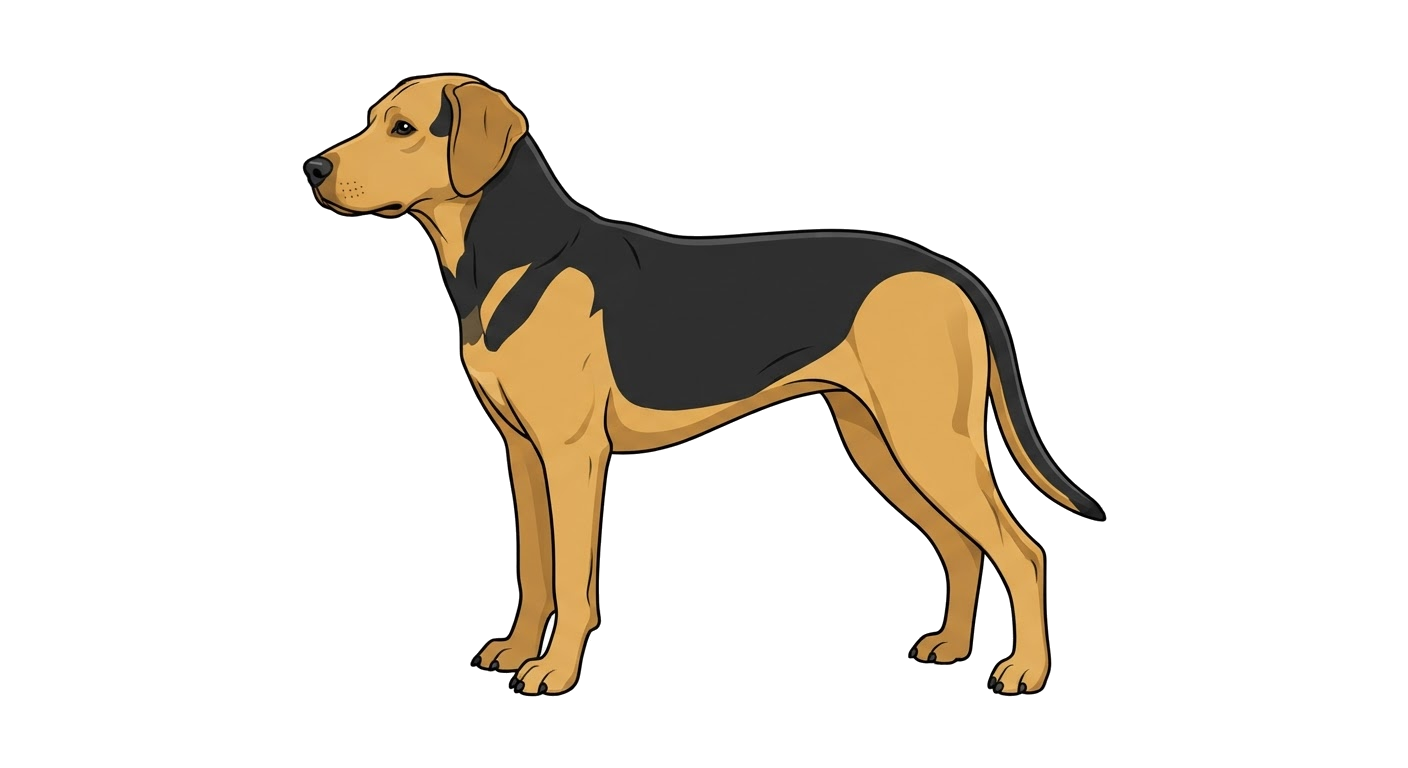 Side profile illustration of a Schillerstovare showing the points of the breed standard