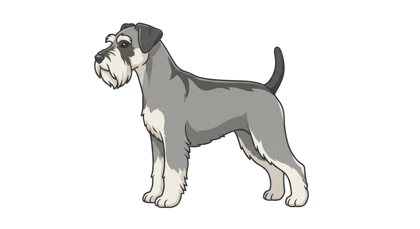 Side profile illustration of a Schnauzer showing the points of the breed standard