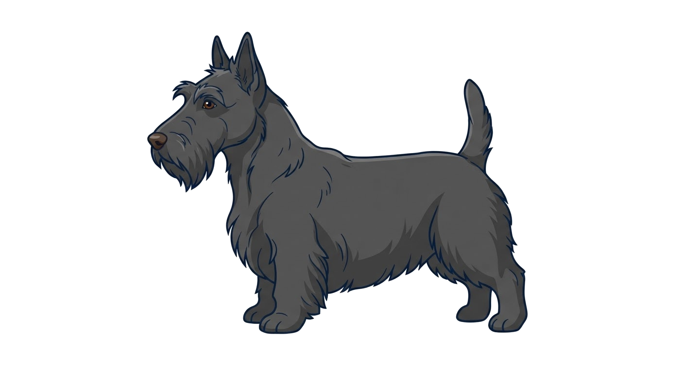 Side profile illustration of a Scottish Terrier showing the points of the breed standard