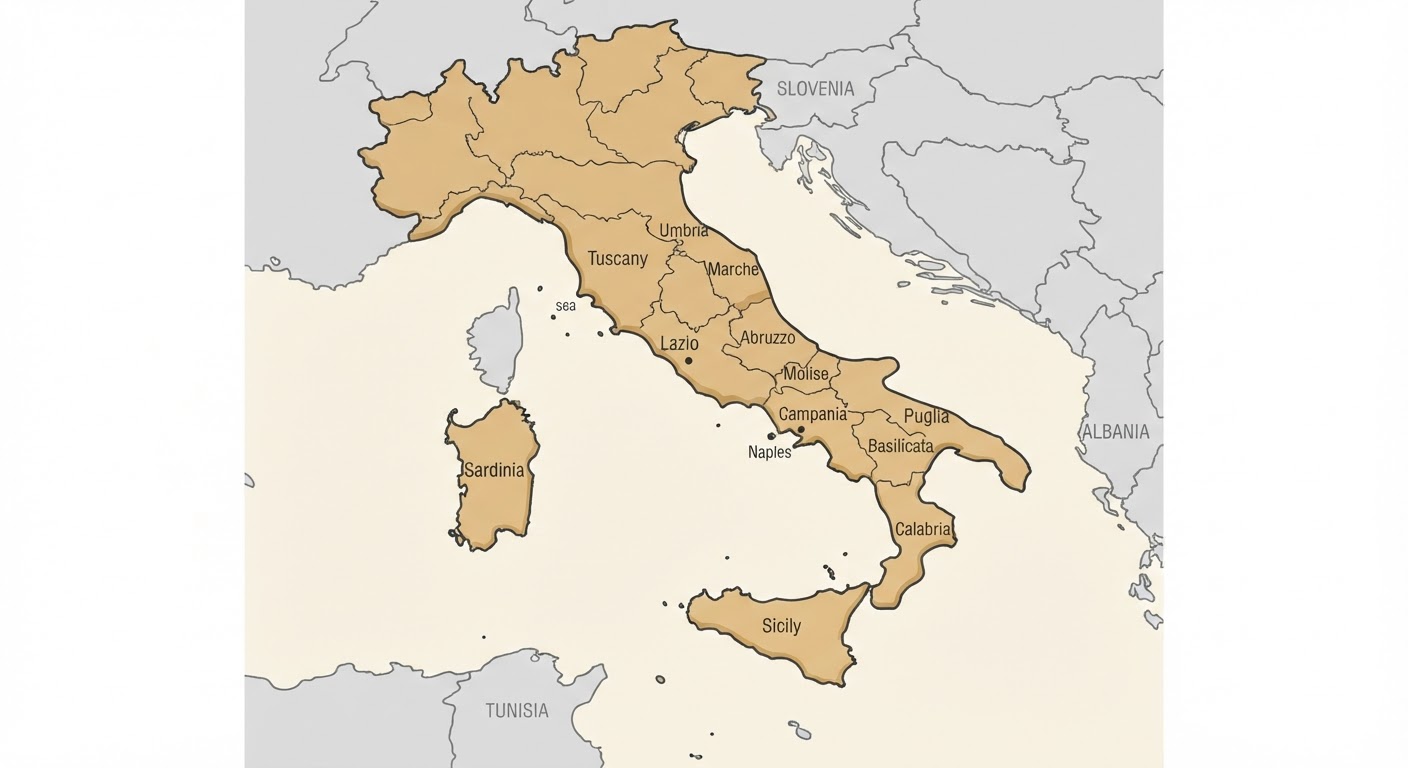 Illustrated map showing the origin of the Segugio Italiano a Pelo Forte