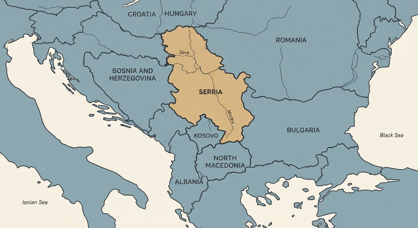 Illustrated map showing the origin of the Serbian Hound