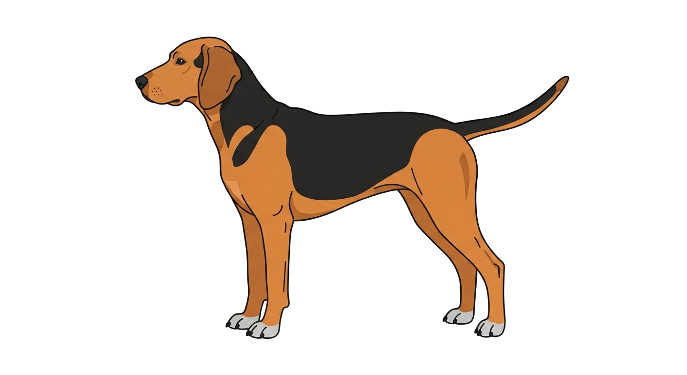 Side profile illustration of a Serbian Hound showing the points of the breed standard