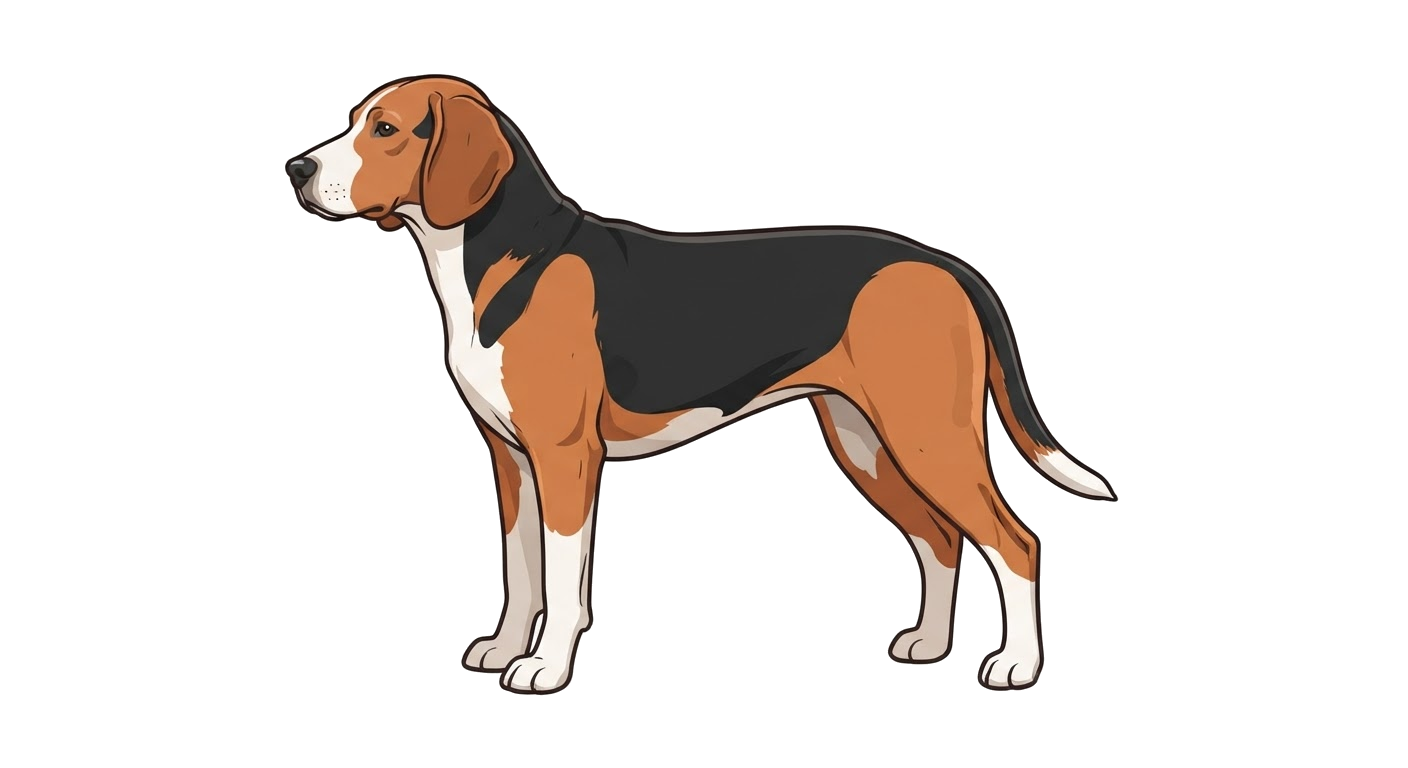 Side profile illustration of a Serbian Tricolour Hound showing the points of the breed standard