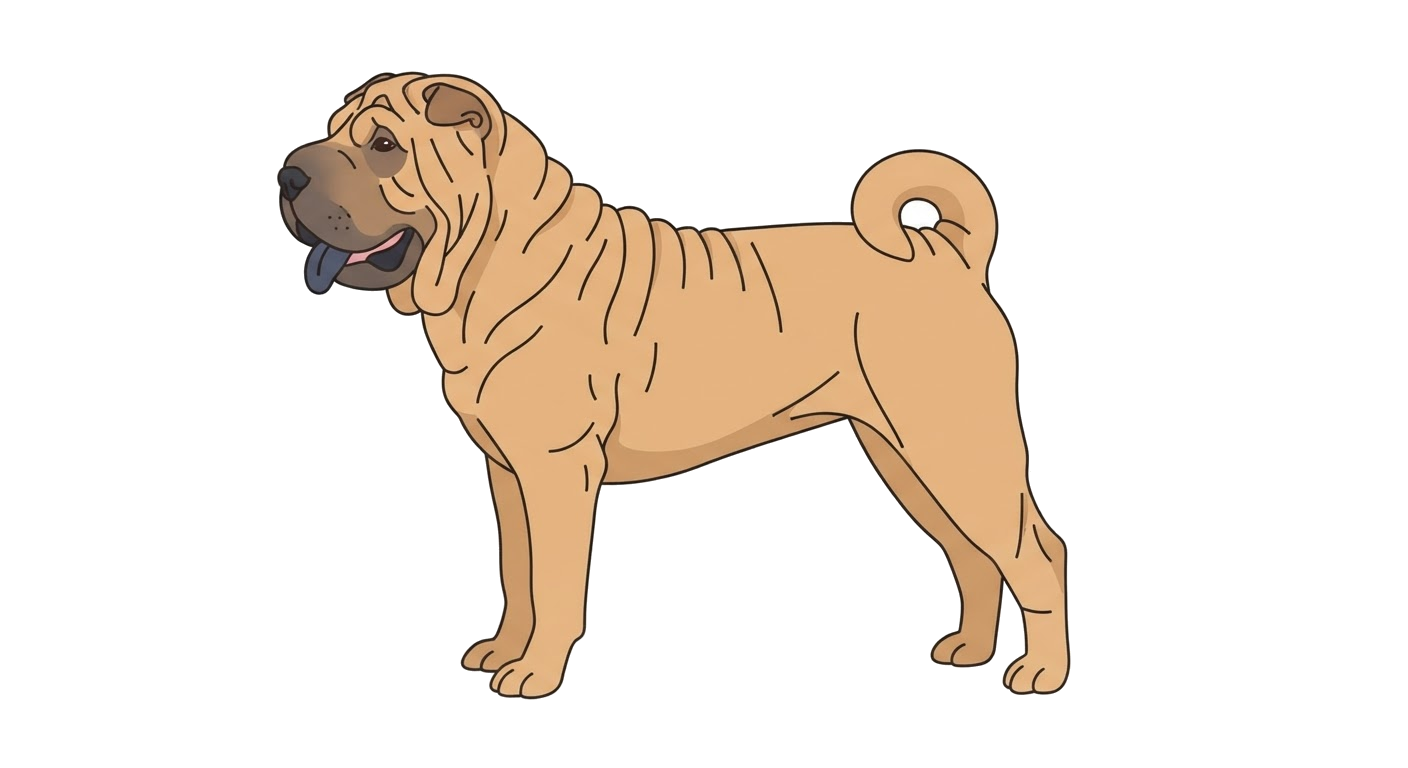 Side profile illustration of a Shar Pei showing the points of the breed standard