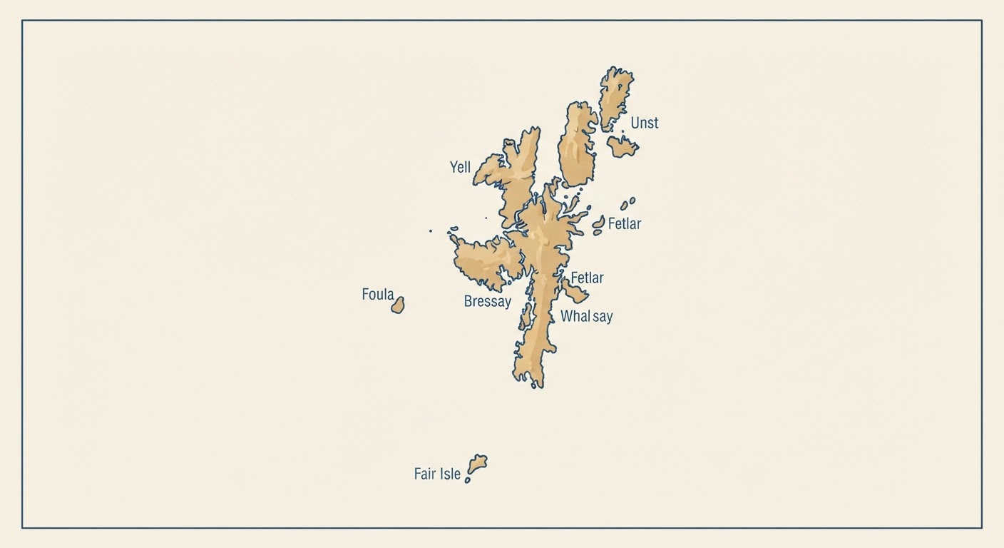Illustrated map showing the origin of the Shetland Sheepdog