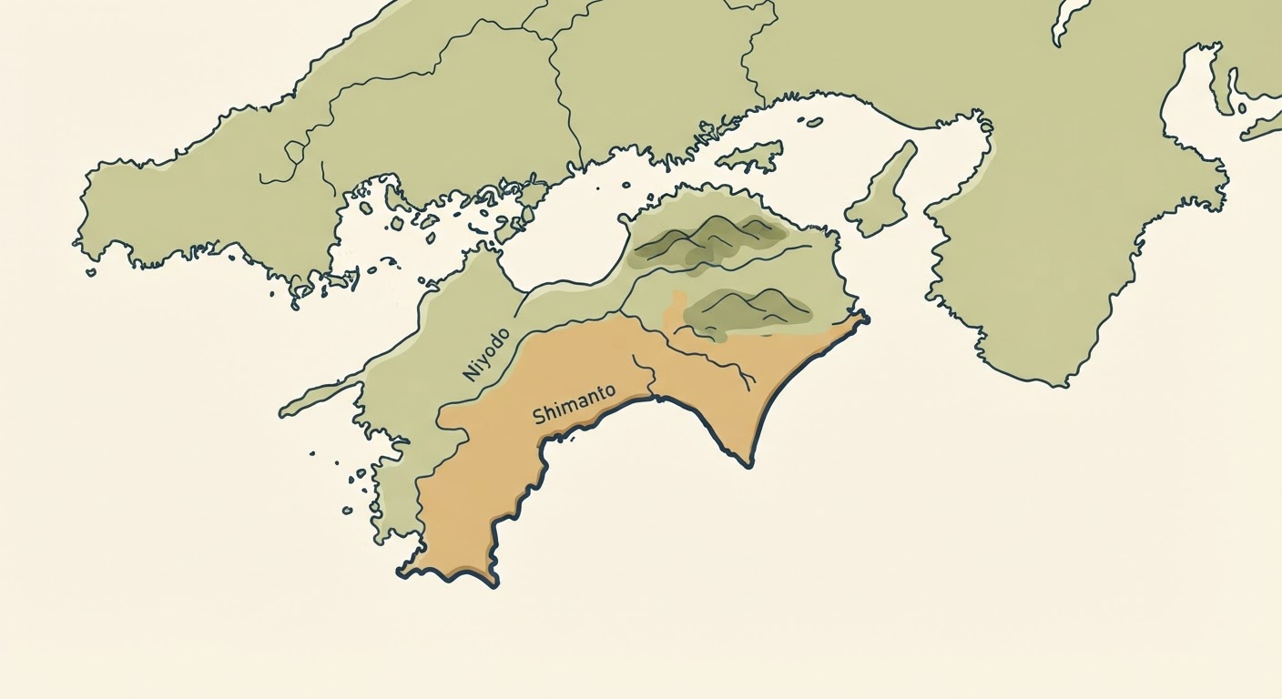 Illustrated map showing the origin of the Shikoku