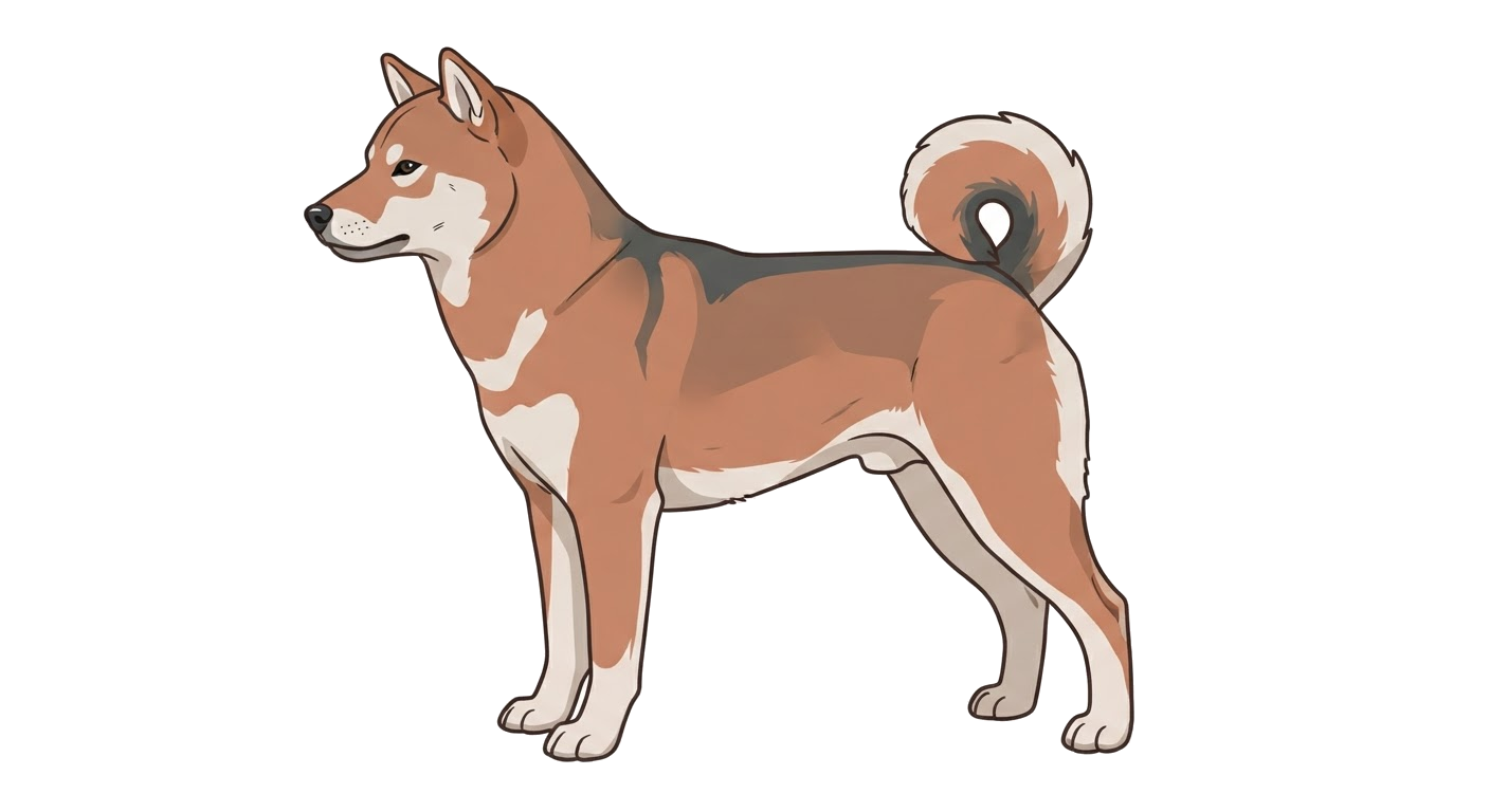 Side profile illustration of a Shikoku showing the points of the breed standard