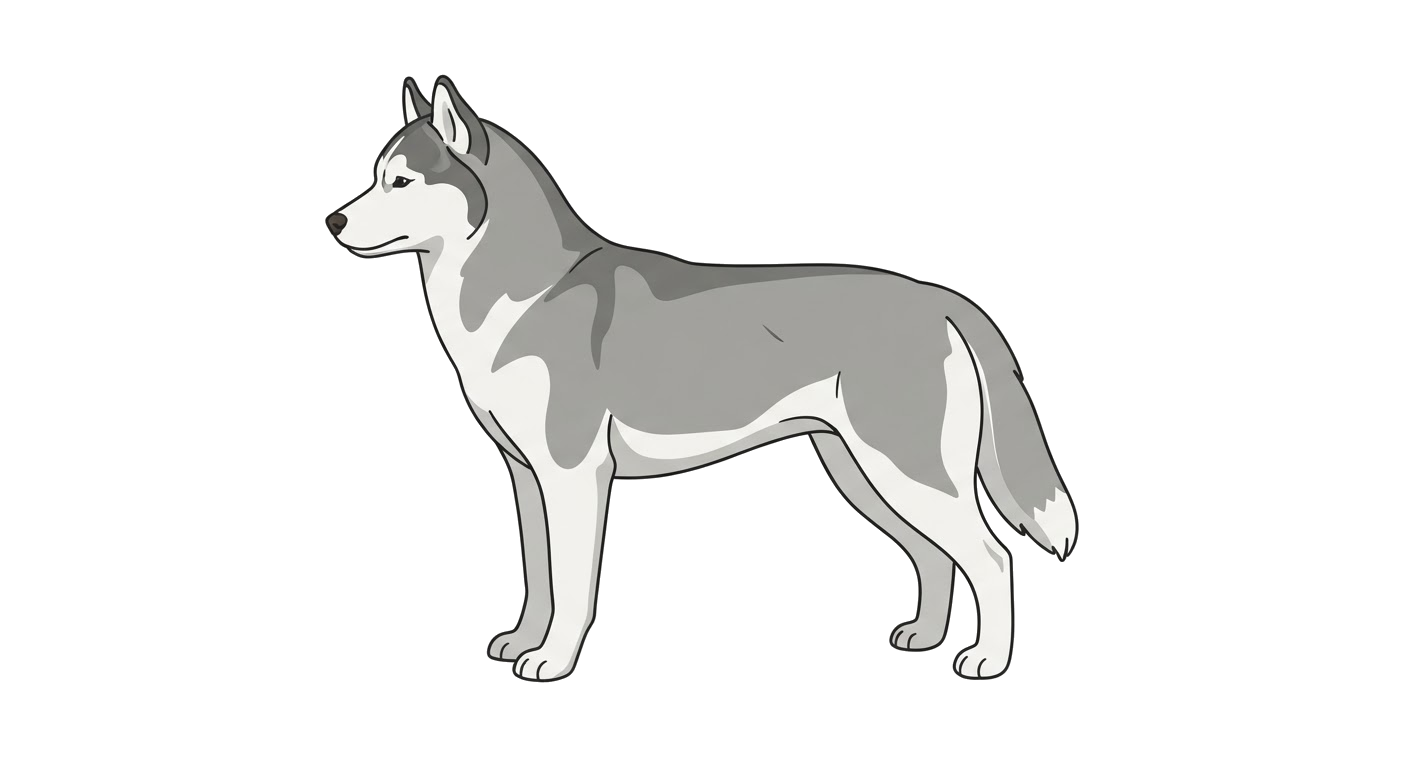 Side profile illustration of a Siberian Husky showing the points of the breed standard