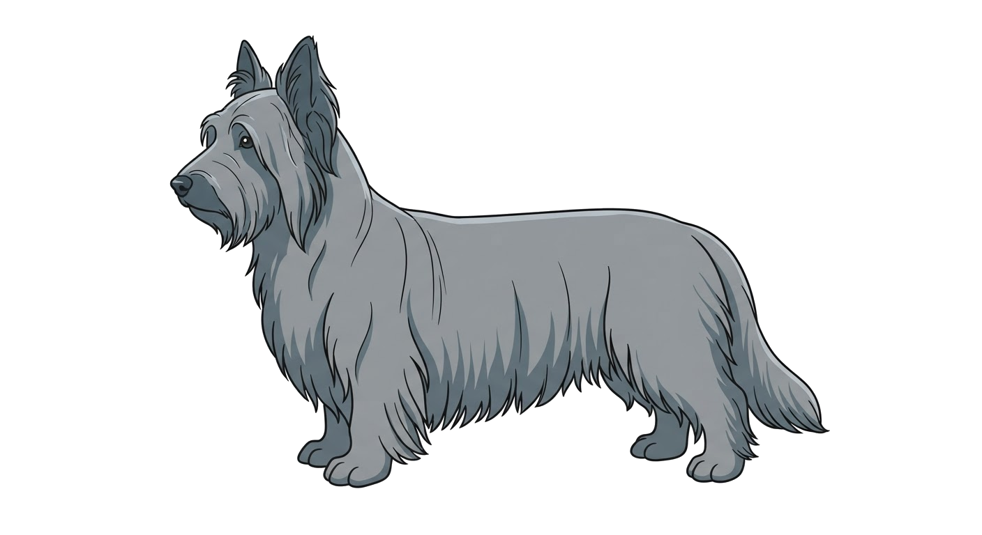Side profile illustration of a Skye Terrier showing the points of the breed standard
