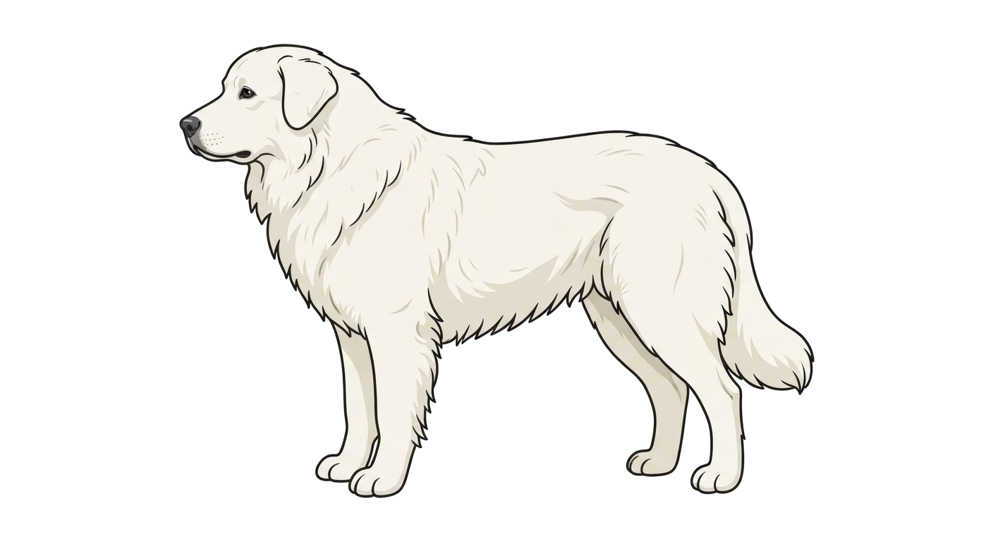 Side profile illustration of a Slovakian Chuvach showing the points of the breed standard