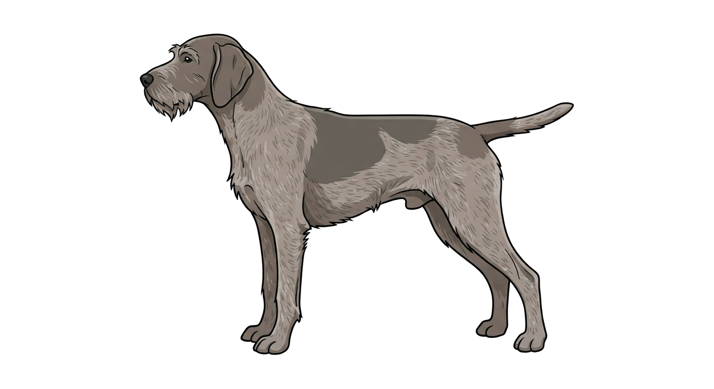 Side profile illustration of a Slovakian Rough-haired Pointer showing the points of the breed standard