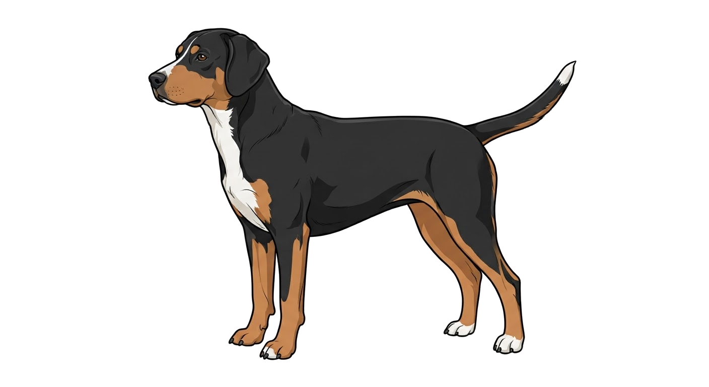 Side profile illustration of a Smalandsstovare showing the points of the breed standard
