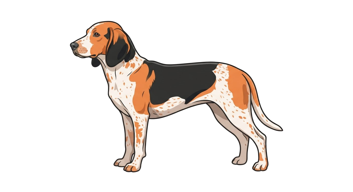 Side profile illustration of a Small Swiss Hound showing the points of the breed standard