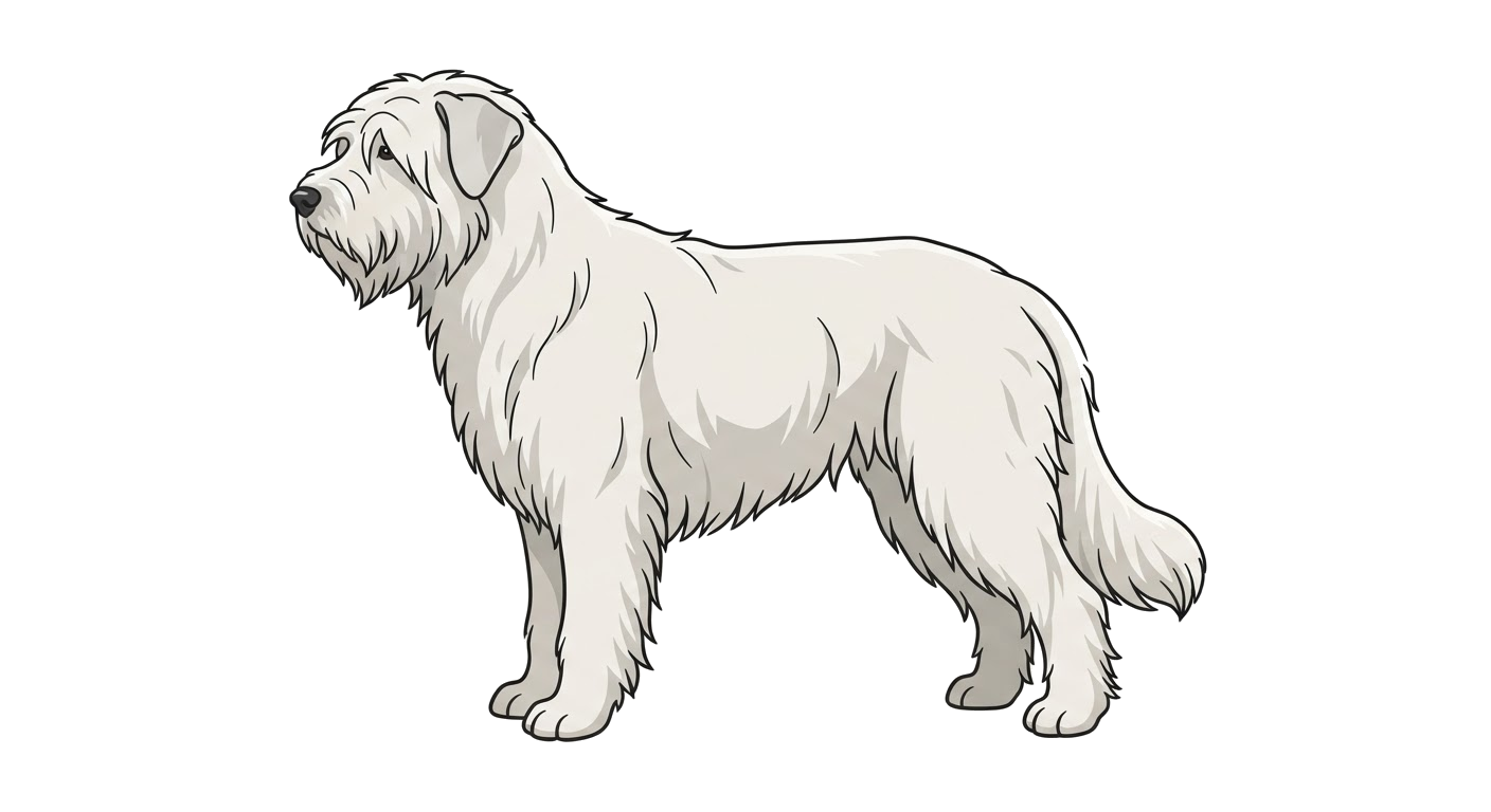Side profile illustration of a South Russian Shepherd Dog showing the points of the breed standard