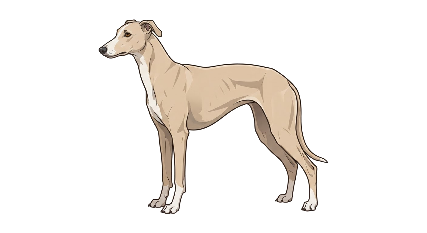 Side profile illustration of a Spanish Greyhound showing the points of the breed standard