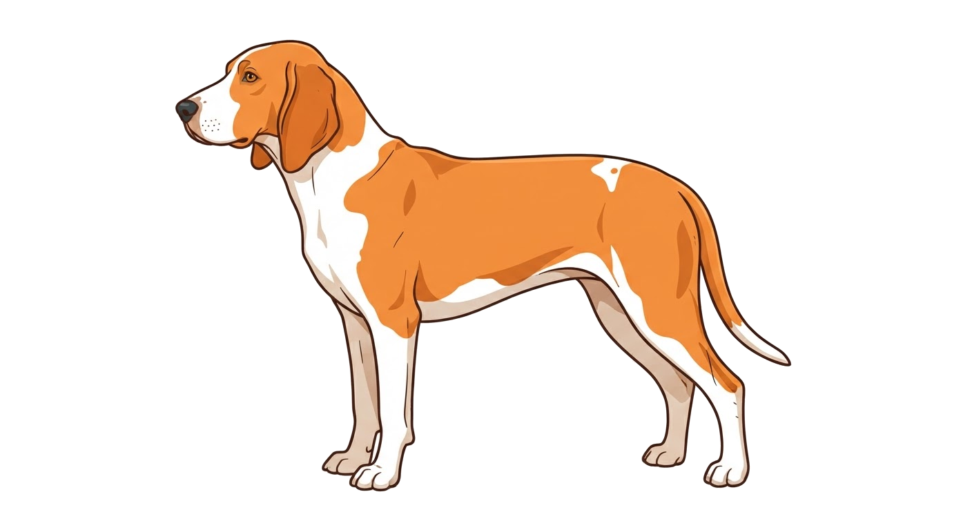 Side profile illustration of a Spanish Hound showing the points of the breed standard