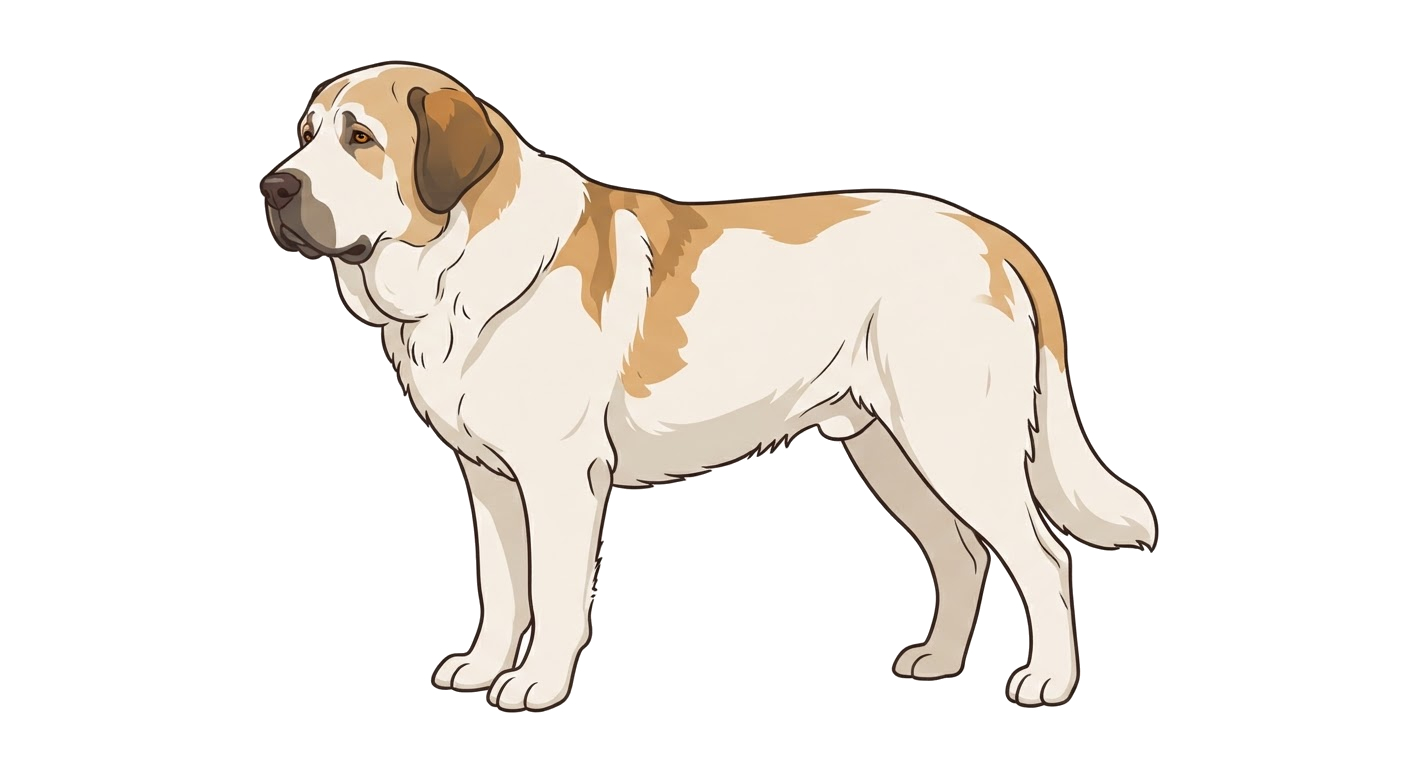 Side profile illustration of a Spanish Mastiff showing the points of the breed standard